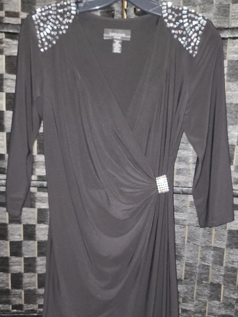 R&M Richards black cocktail party dress rhinestone embellishments size 6p NWT